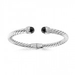 STERLING SILVER ONYX & CUBIC ZIRCONIA HINGED TWIST CUFF BRACELET