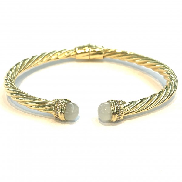 GOLD VERMEIL CUBIC ZIRCONIA & MOONSTONE TWIST CUFF BRACELET