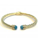 GOLD VERMEIL CUBIC ZIRCONIA & TURQUOISE TWIST CUFF BRACELET