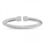 STERLING SILVER RHODIUM PLATE GROVED CUBIC ZIRCONIA BANGLE