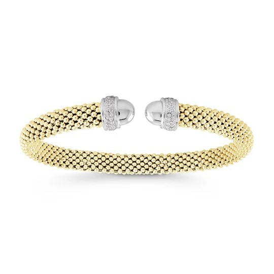 STERLING SILVER AND GOLD VERMEIL CUBIC ZIRCONIA POPCORN BANGLE