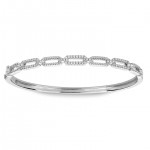 STERLING SILVER & RHODIUM TWIST CUBIC ZIRCONIA LINK BANGLE