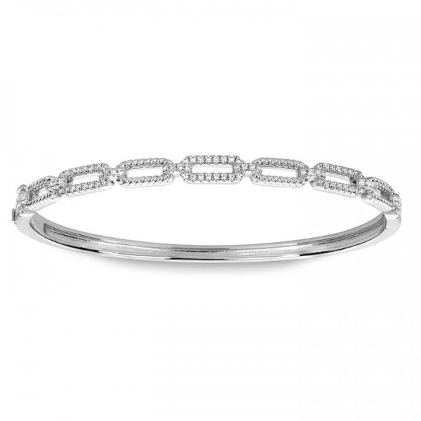STERLING SILVER & RHODIUM TWIST CUBIC ZIRCONIA LINK BANGLE