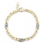 GOLD VERMEIL FANCY ROUND LINK BRACELET WITH CUBIC ZIRCONIA