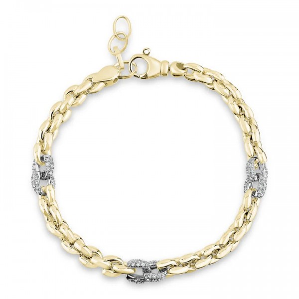 GOLD VERMEIL FANCY ROUND LINK BRACELET WITH CUBIC ZIRCONIA
