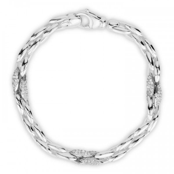 STERLING SILVER & RHODIUM FANCY OVAL LINK CUBIC ZIRCONIA BRACELET