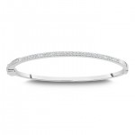 STERLING SILVER & RHODIUM CUBIC ZIRCONIA HALF PAVE BANGLE BRACELET