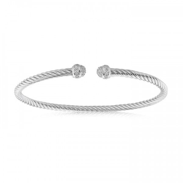 STERLING SILVER & RHODIUM MINI TWIST FANCY CUBIC ZIRCONIA CUFF BRACELET