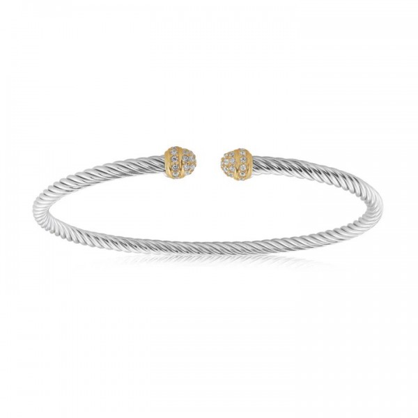 STERLING SILVER AND GOLD VERMEIL MINI TWIST CUBIC ZIRCONIA CUFF BRACELET