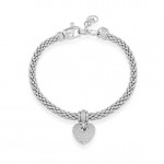 STERLING SILVER & RHODIUM CUBIC ZIRCONIA PUFF PAVE HEART BRACELET