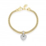 STERLING SILVER & VERMEIL PUFFED PAVE HEART BRACELET WITH CUBIC ZIRCONIA