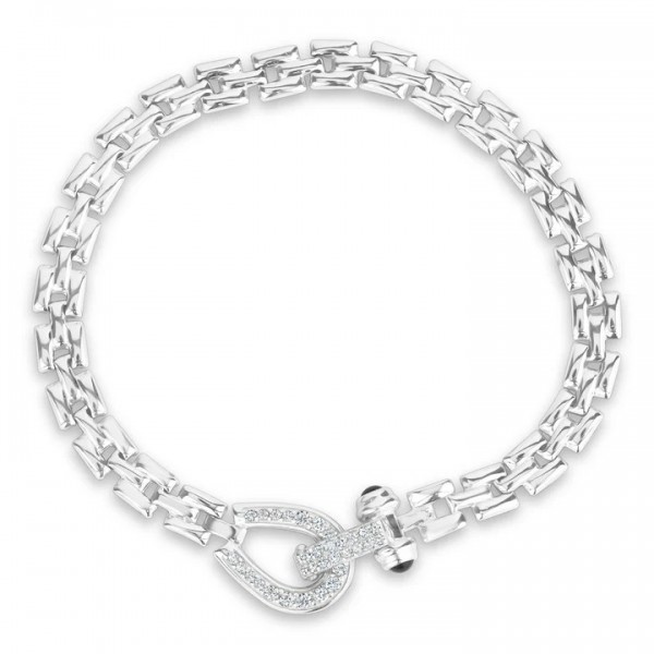 STERLING SILVER & RHODIUM EQUESTRIAN CUBIC ZIRCONIA SQUARE LINK BRACELET