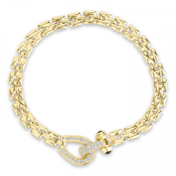 GOLD VERMEIL EQUESTRIAN CUBIC ZIRCONIA SQUARE LINK BRACELET