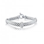 STERLING SILVER & RHODIUM ORO LINK CUBIC ZIRCONIA STATION BRACELET