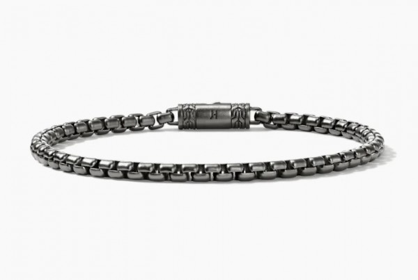 JOHN HARDY STERLING SILVER MENS BOX CHAIN BRACELET IN MATTE BLACK