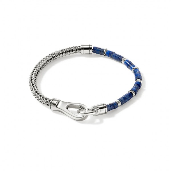 JOHN HARDY MENS STERLING SILVER HEISHI LAPIS BEAD BRACELET