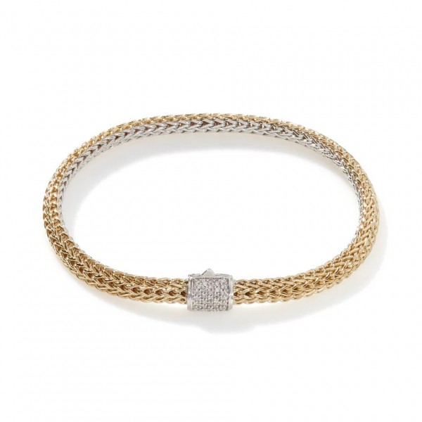 JOHN HARDY 18K GOLD & STERLING SILVER PAVE DIAMOND CLASP REVERSIBLE BRACELET