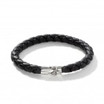 JOHN HARDY STERLING SILVER MEN'S BLACK WOVEN LEATHER BRACELET