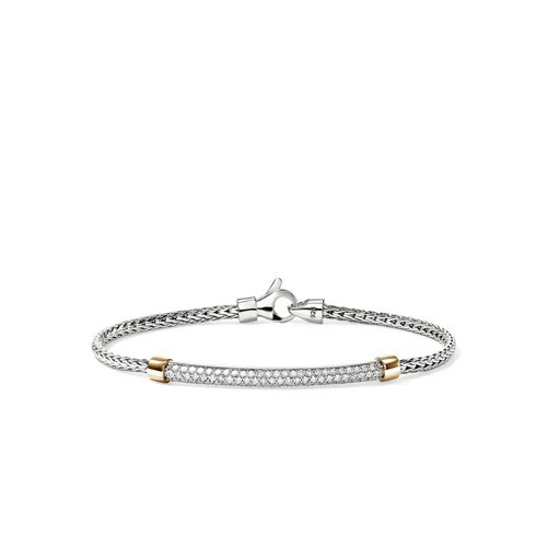 JOHN HARDY STERLING SILVER & 14K GOLD BAR DIAMOND BRACELET