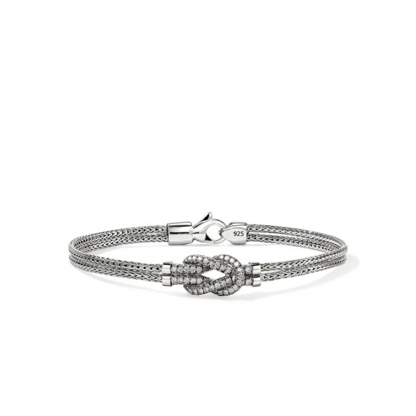 JOHN HARDY STERLING SILVER .30CTW DIAMOND LOVE KNOT BRACELET