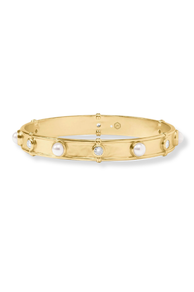 JULIE VOS TRIBECA PEARL GOLD PLATE BANGLE BRACELET