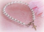 BABY STERLING SILVER FRESHWATER PEARL CROSS BRACELET