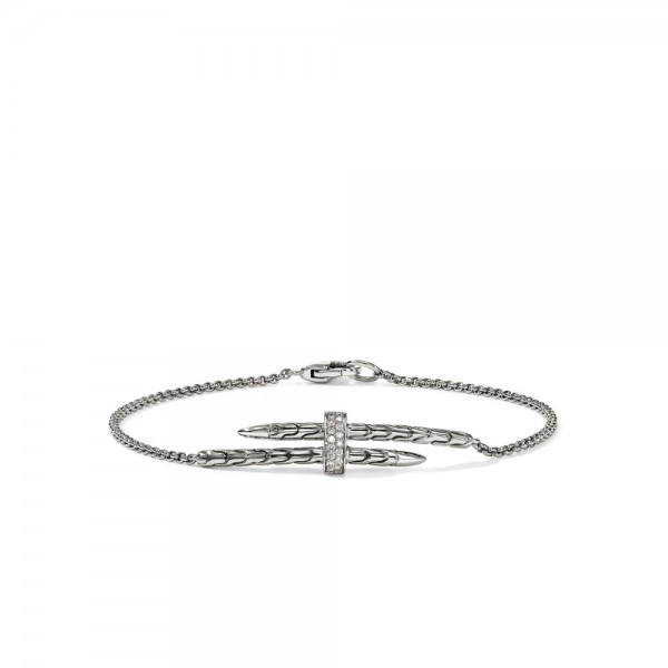 JOHN HARDY STERLING SILVER DIAMOND SPEAR STATION BRACELET