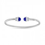SILVER TONE TWIST CUFF SMALL BRACELET WITH BLUE ENDPIECES