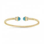 GOLD PLATED TWIST CUFF SMALL BRACELET WITH TURQUOISE COLORED ENDPIECES