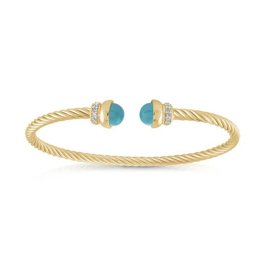 GOLD PLATED TWIST CUFF SMALL BRACELET WITH TURQUOISE COLORED ENDPIECES