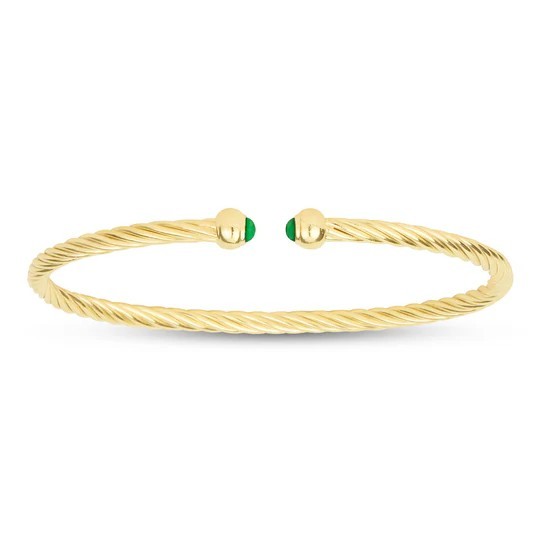 GOLD PLATED MINI TWIST SMALL BRACELET WITH GREEN END PIECES