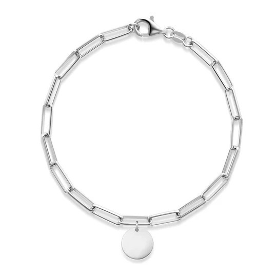 STERLING SILVER PAPER CLIP BRACELET WITH DISC