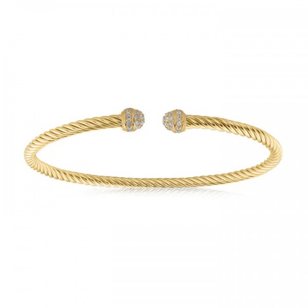 GOLD PLATED FANCY TWIST BRACELET WITH CUBIC ZIRCONIA TIP ENDS
