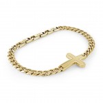 STAINLESS STEEL GOLD PLATED ADJUSTABLE CURB BRACELET WITH CROSS