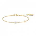 STERLING SILVER GOLD PLATED GOLD SHELL PEARL & BEZEL SPARKLE BRACELET