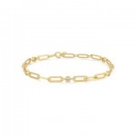 STERLING SILVER GOLD PLATED BEZEL STATION PAPERCLIP CHAIN BRACELET
