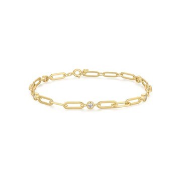 STERLING SILVER GOLD PLATED BEZEL STATION PAPERCLIP CHAIN BRACELET