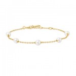 STERLING SILVER GOLD PLATED PEARL STATION BRACELET