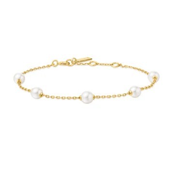 STERLING SILVER GOLD PLATED PEARL STATION BRACELET