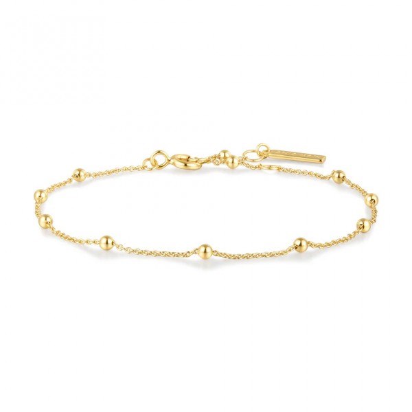 STERLING SILVER GOLD PLATED GOLD BEADED CHAIN BRACELET
