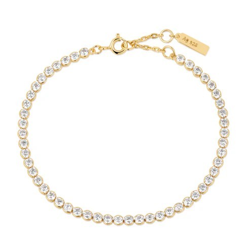 STERLING SILVER GOLD PLATED GOLD ROW BEZEL SET BRACELET
