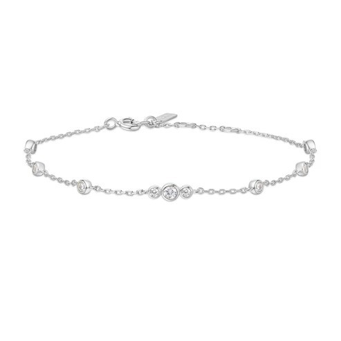 STERLING SILBER SPARKLING BEZEL CUBIC ZIRCONIA STATION BRACELET