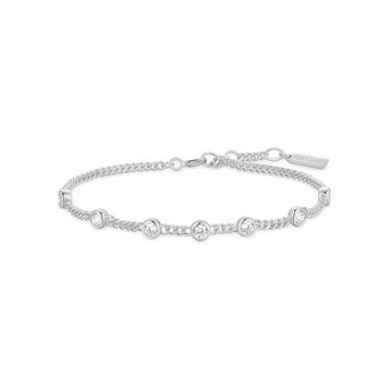 STERLING SILVER MULTI STATION ROUND STONE CHAIN BRACELET