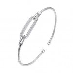 STERLING SILVER 2MM MESH CUFF BRACELET WITH CUBIC ZIRCONIA'S