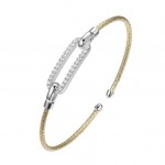 STERLING SILVER GOLD PLATE 2MM CUFF BRACELET WITH CUBIC ZIRCONIA'S