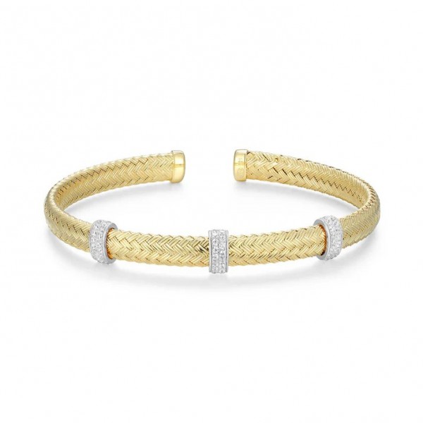 STERLING SILVER GOLD PLATED CUBIC ZIRCONIA CUFF BRACELET