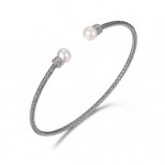 STERLING SILVER PEARL & CUBIC ZIRCONIA 2MM CUFF BRACELET