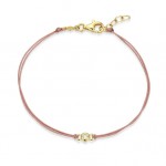 STERLING SILVER GOLD PLATED LAB GROWN DIAMOND ON PINK SILK LOTUS CORD BRACELET