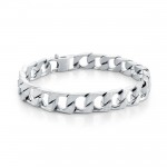 STAINLESS STEEL BRUSHED DIAMOND CUT 9MM FLAT CURB BRACELET
