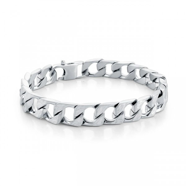 STAINLESS STEEL BRUSHED DIAMOND CUT 9MM FLAT CURB BRACELET
